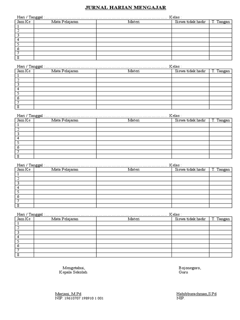 Jurnal Harian Mengajar Kelas SMP | PDF | Karier & Perkembangan