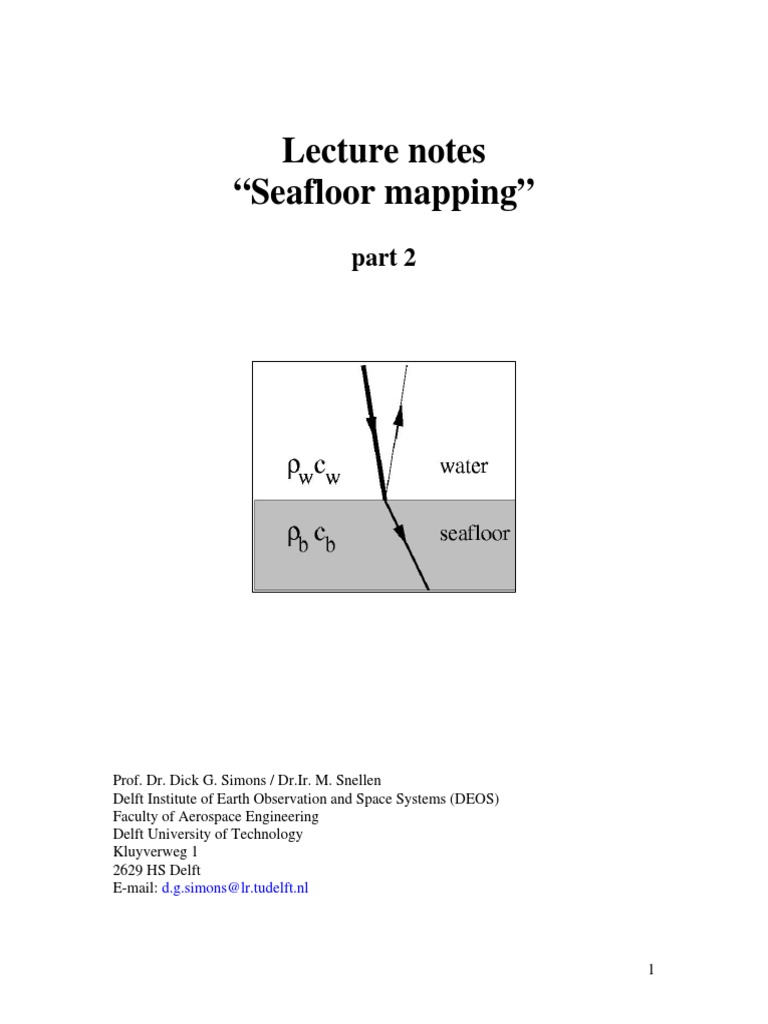 Lecture Notes Seafloor Mapping D G Simons Lr Tudelft Nl Pdf Sonar