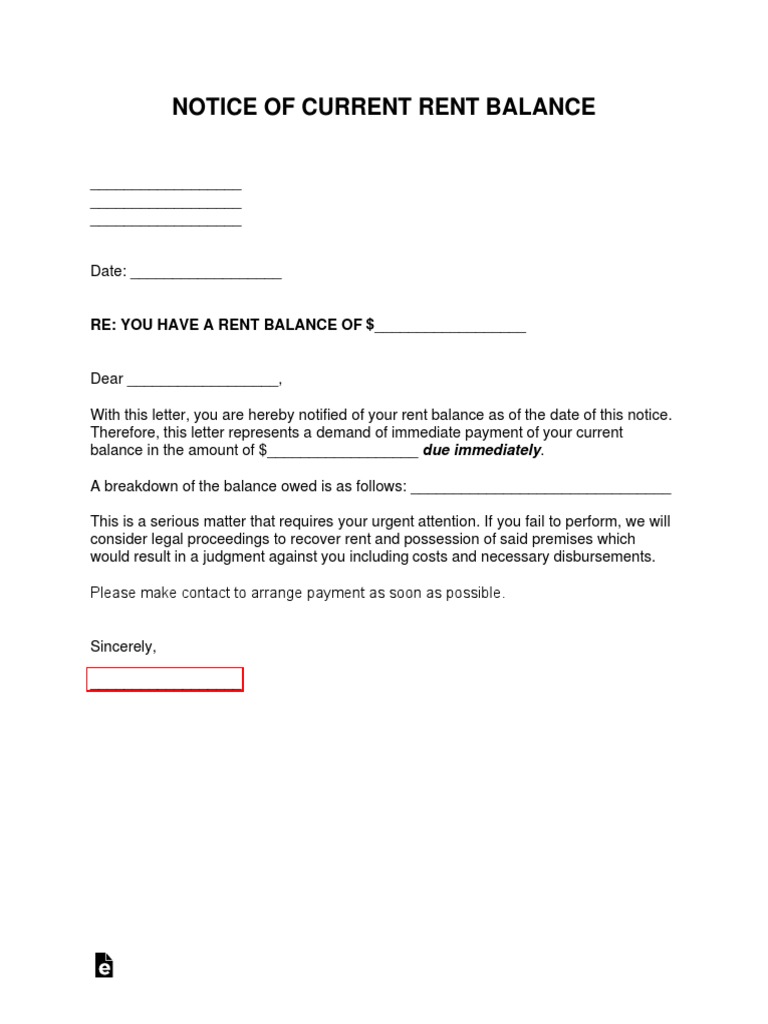 Current Rent Balance Notice Template | PDF