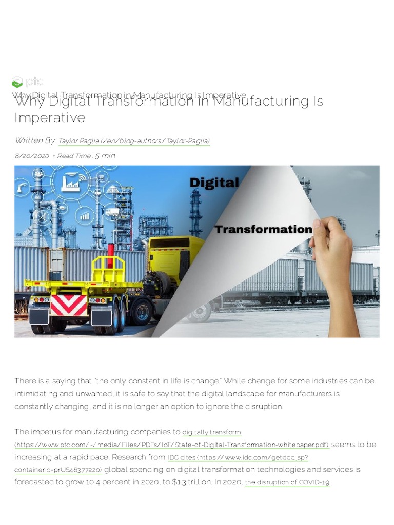 Why Digital Transformation In Manufacturing Is Imperative Ptc Ptc