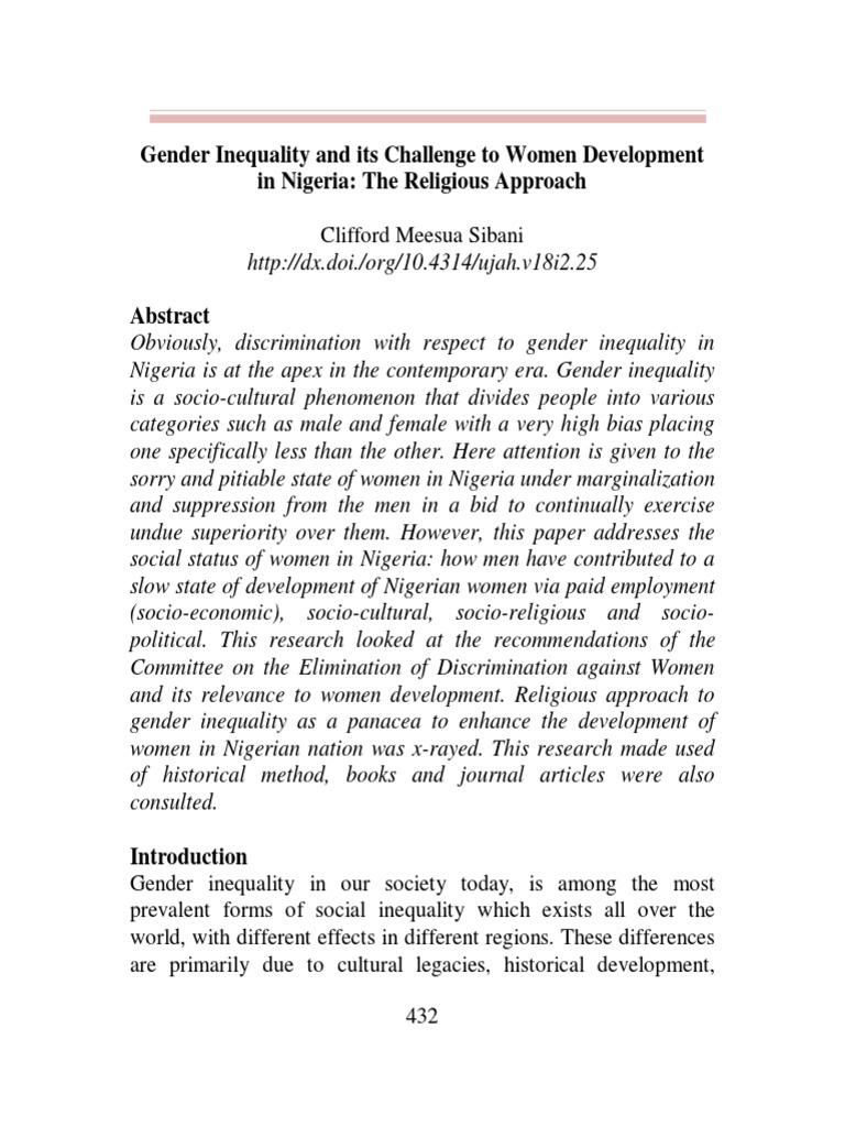 Gender Inequality and Its Challenge To Women Development in Nigeria ...