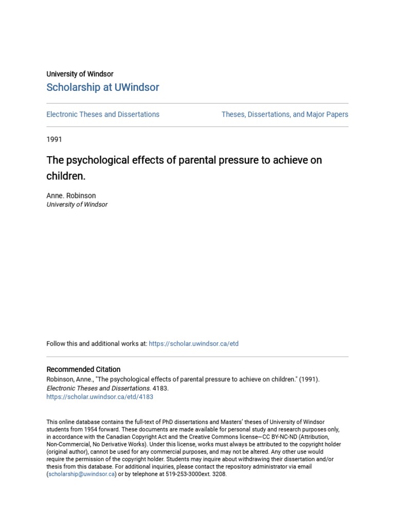 The Psychological Effects of Parental Pressure | PDF