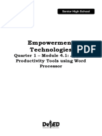 Empowerment Technologies: Quarter 1 - Module 4.1: Applied Productivity Tools Using Word Processor