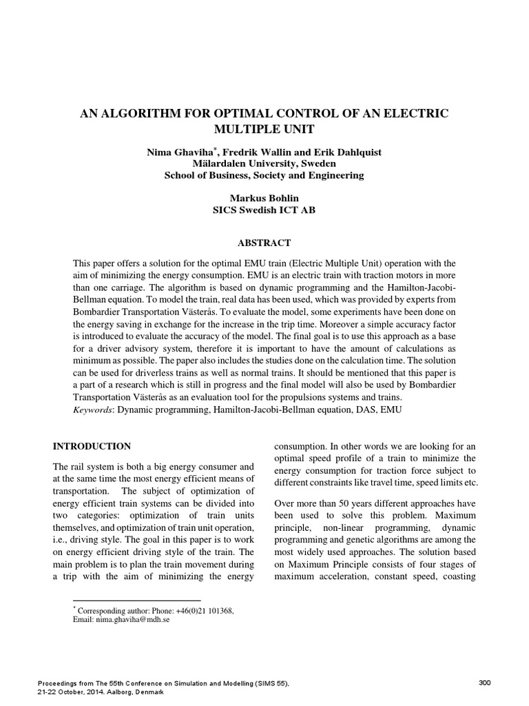 An Algorithm For Optimal Control of An Electric Multiple Unit | PDF ...