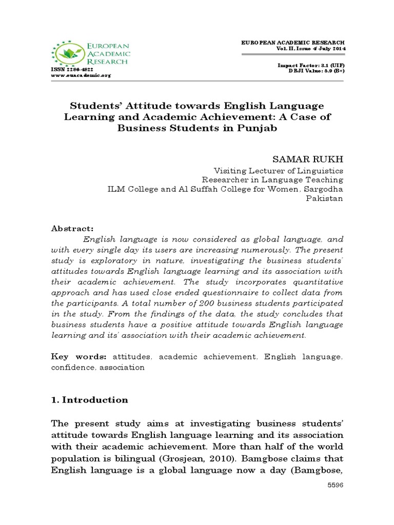 Students Attitude Towards English Langua | PDF | Second Language ...