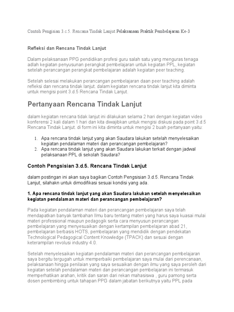 Panduan Rencana Tindak Lanjut PPG | PDF | Karier & Perkembangan