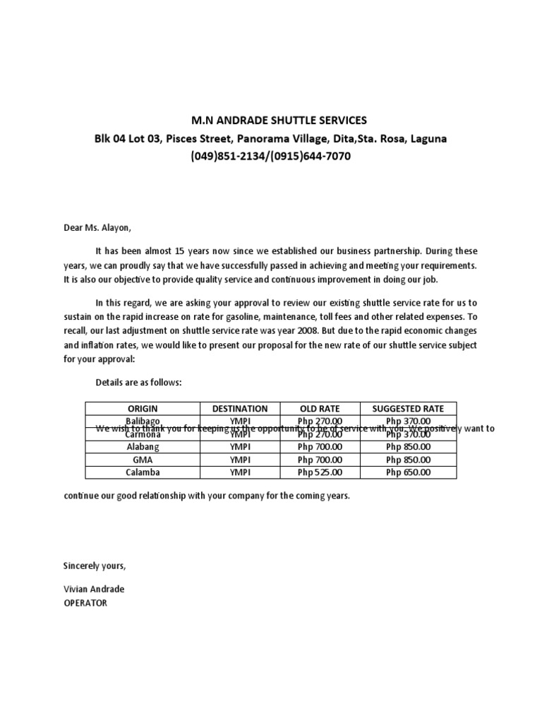 Curated visual reference: Fresh Look at Shuttle Service Rate Adjustment Proposal