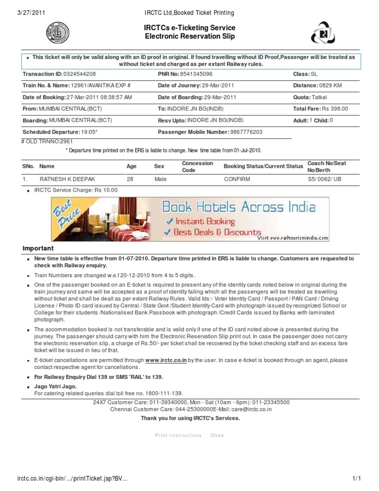 IRCTC E-Ticketing Guidelines and Info | PDF | Identity Document ...