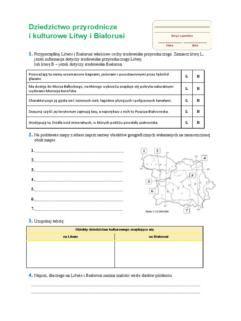 Dziedzictwo Przyrodnicze I Kulturowe Litwy I Białorusi Dziedzictwo Przyrodnicze I Kulturowe Litwy I Bialorusi Karta Pracy | PDF