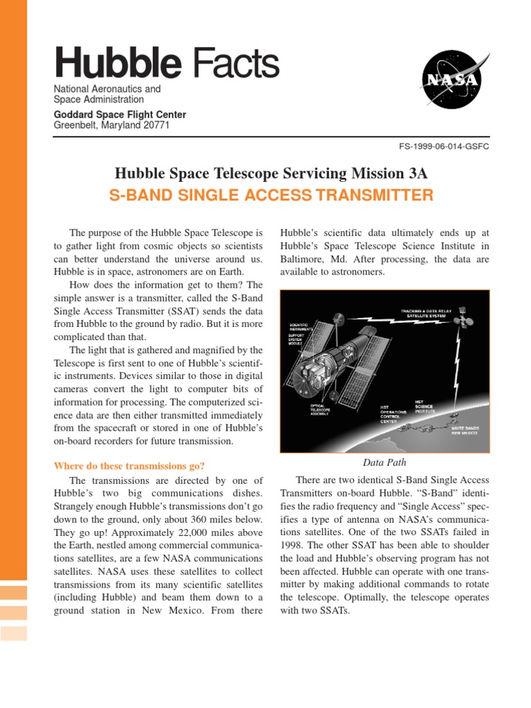 Hubble Facts Hubble Space Telescope Servicing Mission 3A SBand Single