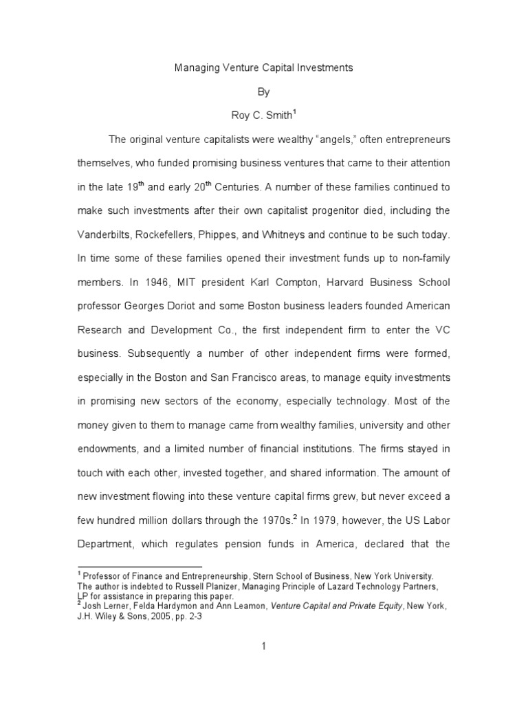 Managing Venture Capital Investments Pdf Venture Capital