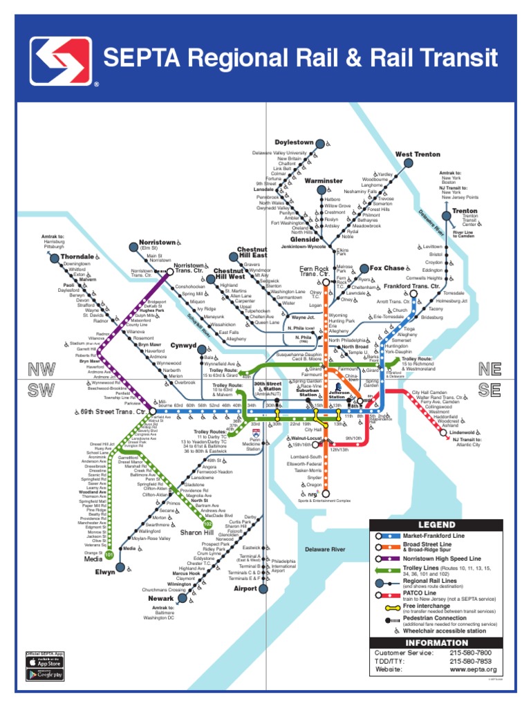 Septa Regional Rail Rail Transit Line Map Pdf Rapid Transit