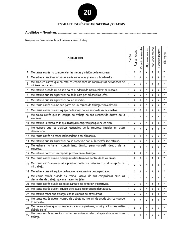 Escala de Estres Ocupacional Oit PDF