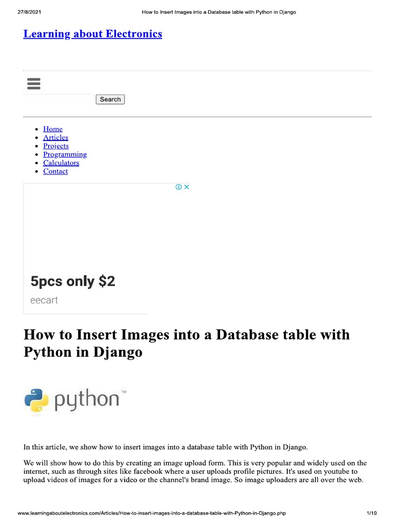 Insert An Image Into Database | PDF