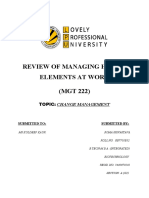 Review of Managing Human Elements at Work (MGT 222) : Topic: Change Management