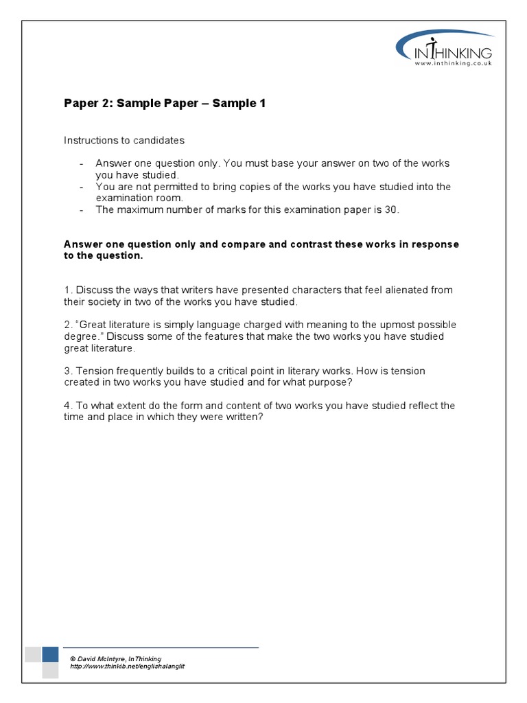 Paper 2: Sample Questions and Instructions | PDF | Art | Language Arts ...