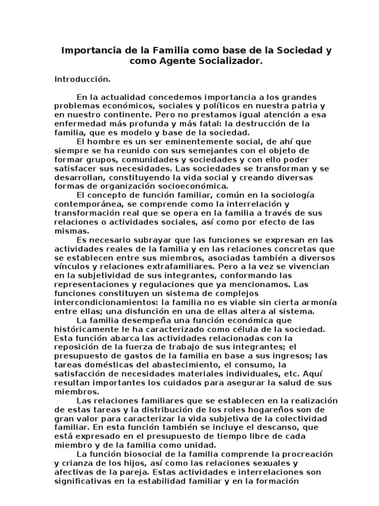 La Familia: Base Fundamental de la Sociedad | PDF | Familia | Socialización