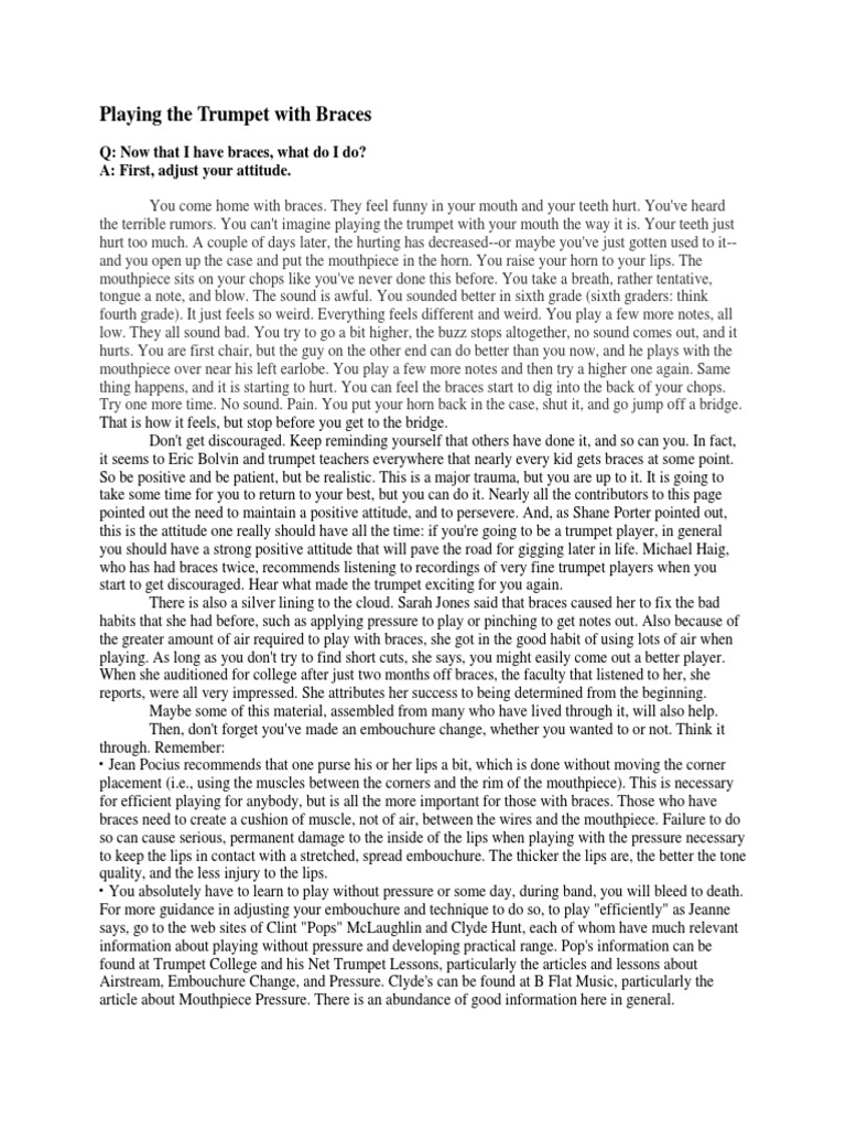 Playing Trumpet With Braces PDF Orthodontics Mouth