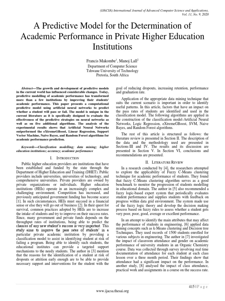 A Predictive Model for Determining Academic Performance of Students in ...