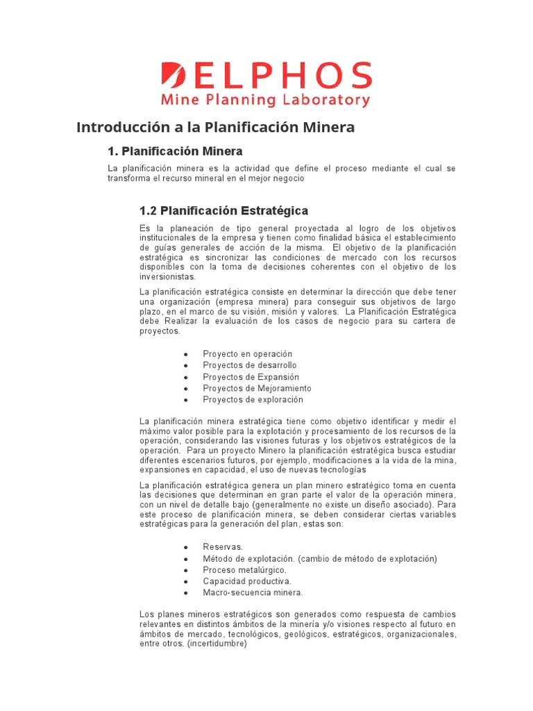 Planificación Minera | PDF | Planificación | Planificación estratégica
