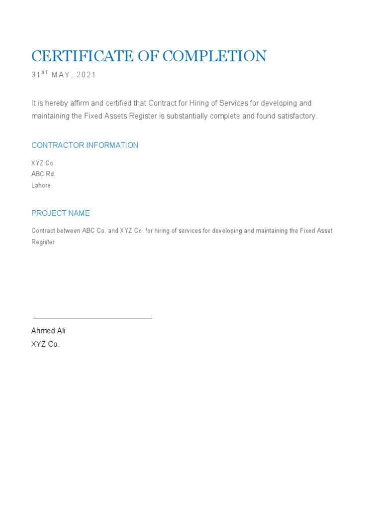 Work Completion Certificate | PDF