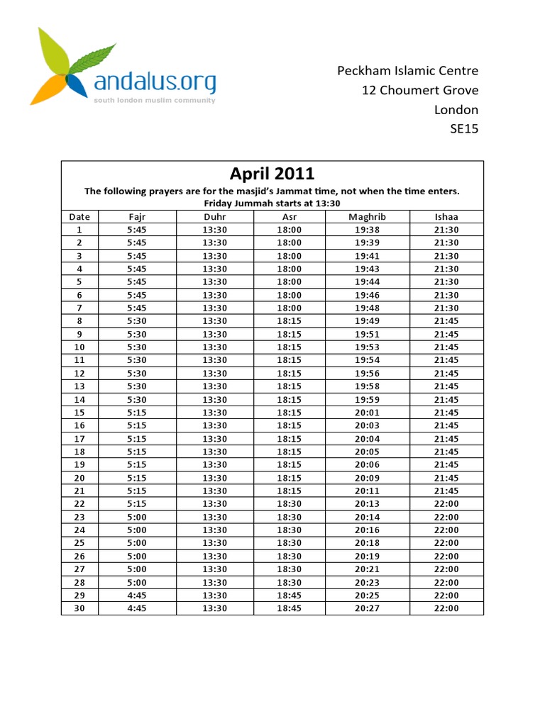 Peckham Islamic Centre April 2011 PDF Islamic Behaviour And