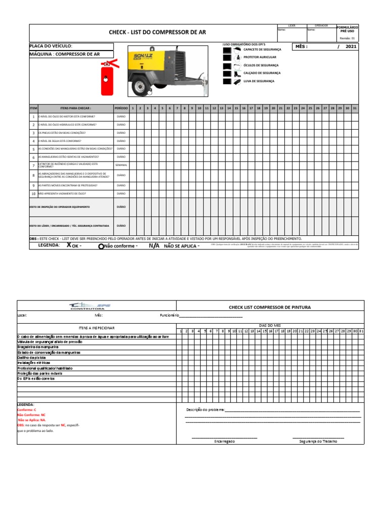 Checklist de Segurança para Compressor de Ar | PDF