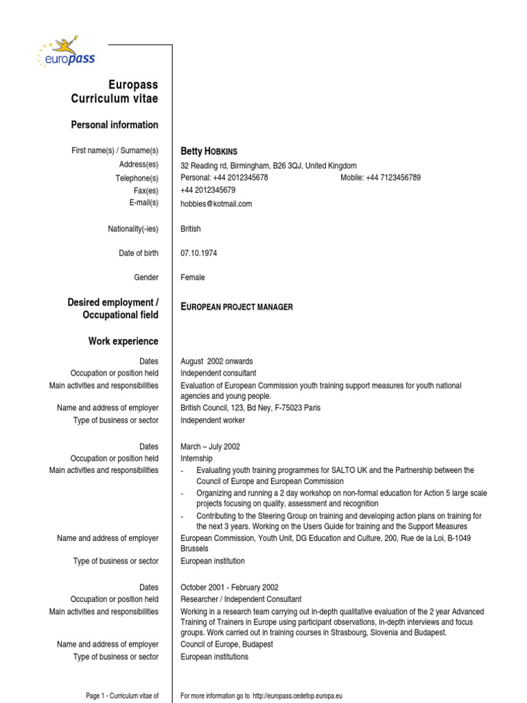 CURRICULUM VITAE EUROPEAN ROMANA COMPLETAT