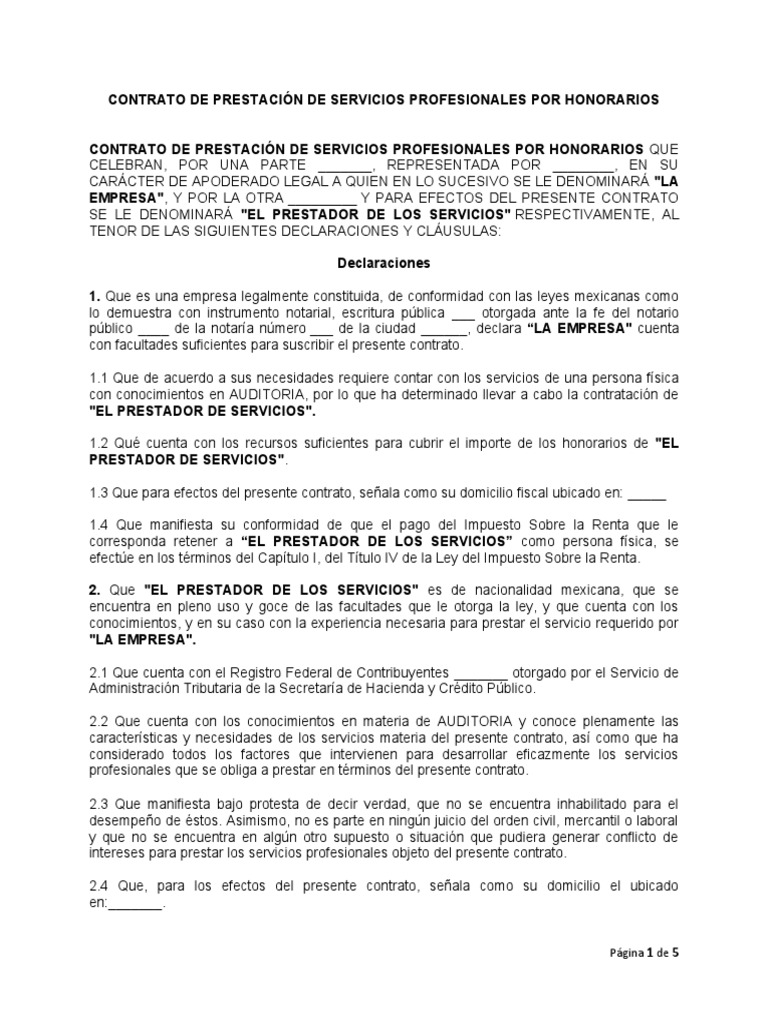 Contrato de Prestación de Servicios Profesionales Por Honorarios | PDF ...
