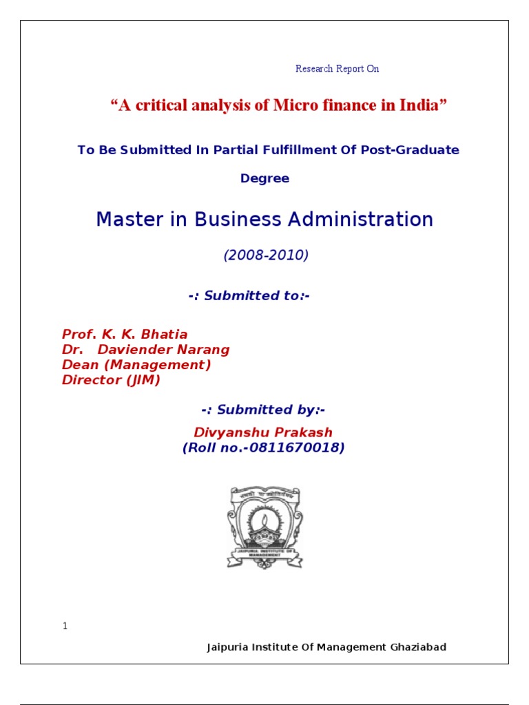 A Critical Analysis of Micro Finance in India PDF Microfinance