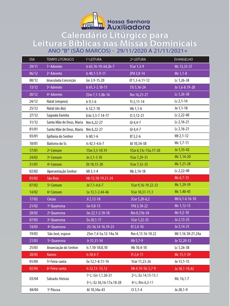 Calendario Liturgico ANO B 2020 2021 | PDF | Jesus | Louvor