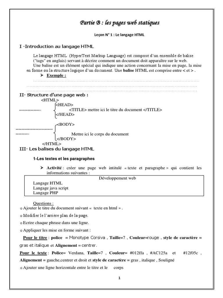 Le Langage HTML | PDF | Html | Internet