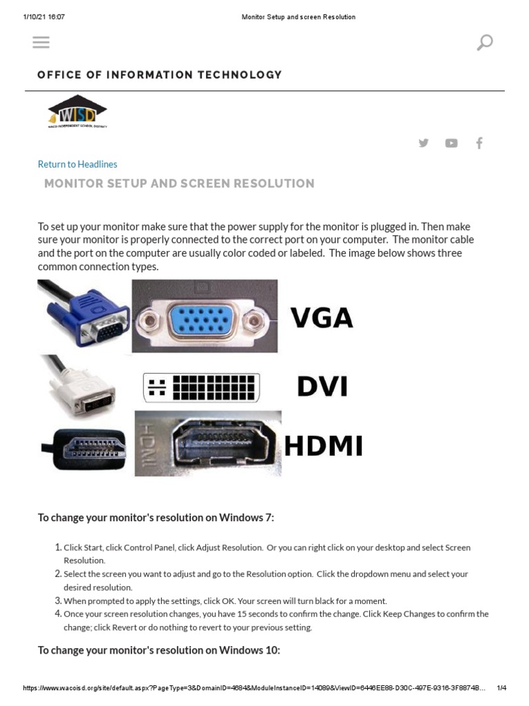 DOC02 Monitor Setup and Screen Resolution | PDF | Computer Monitor ...