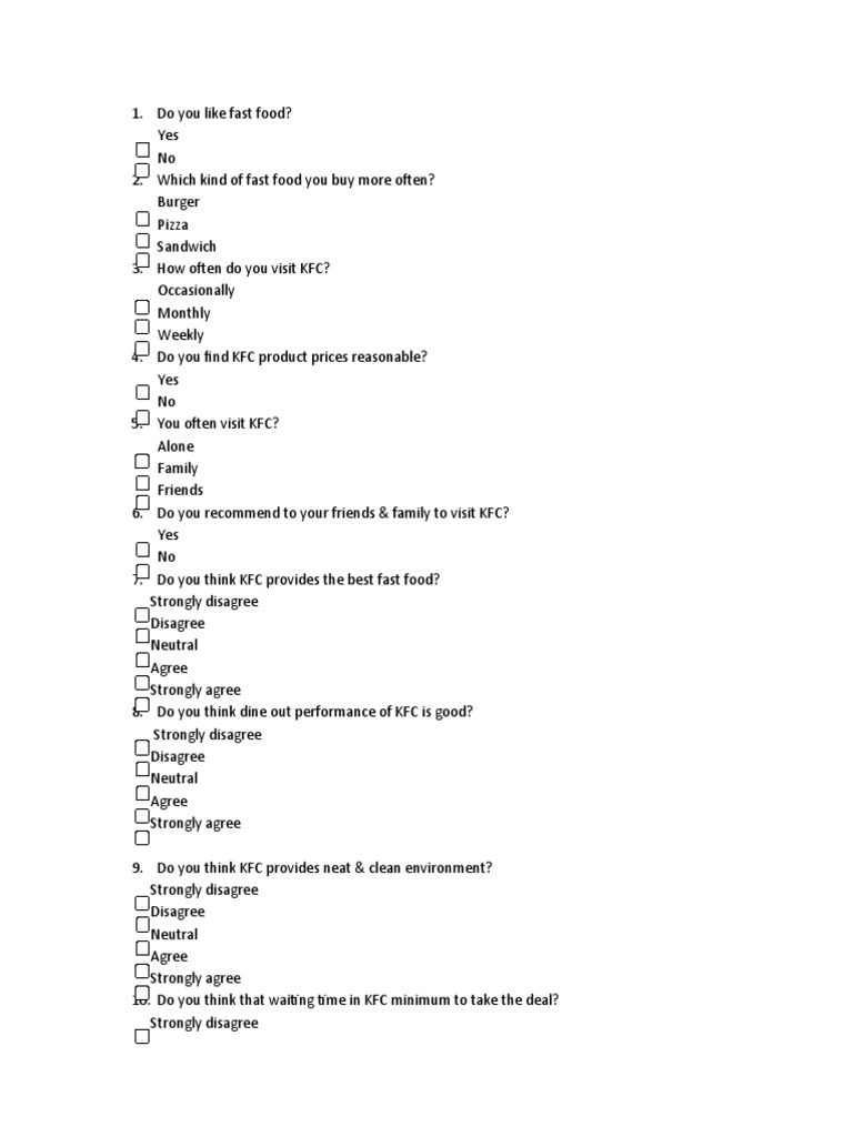 Questionnaire KFC PDF