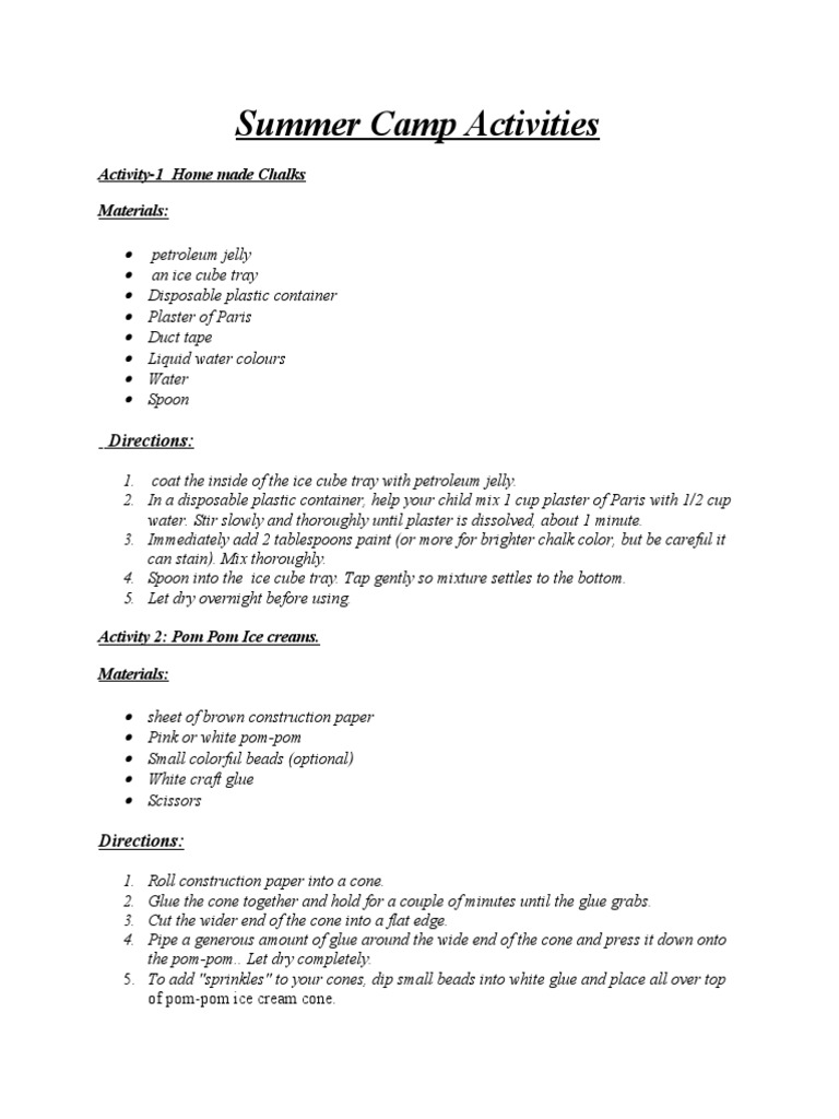 Fun Summer Camp Craft Activities | PDF | Paper | Spoon