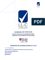 N° Accreditation R-134 LL-C Certification Snas - Iso 37001