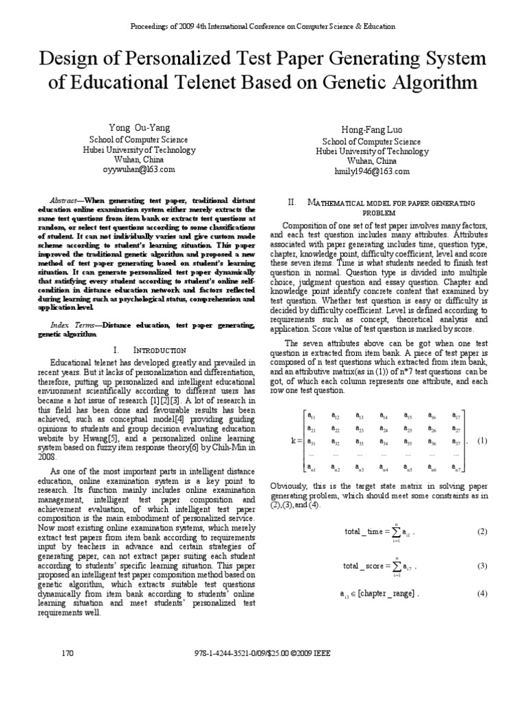 ieee research paper on genetic algorithm