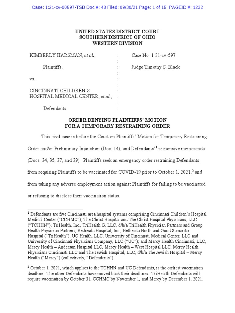 Order Denying Request For TRO | PDF | Injunction | Complaint