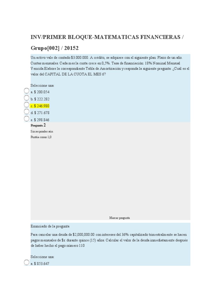 Examen Final Matematicas Financieras | PDF | Amortización (Negocio ...