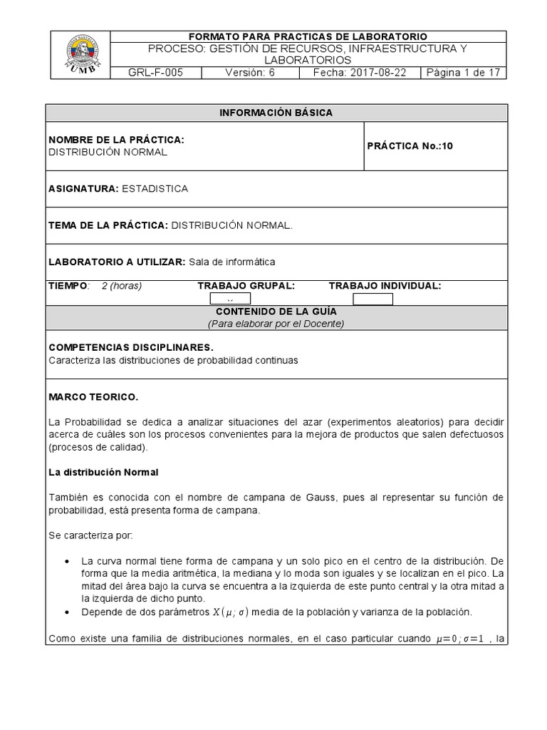Práctica N°10. Distribución Normal | PDF | Distribución normal ... 