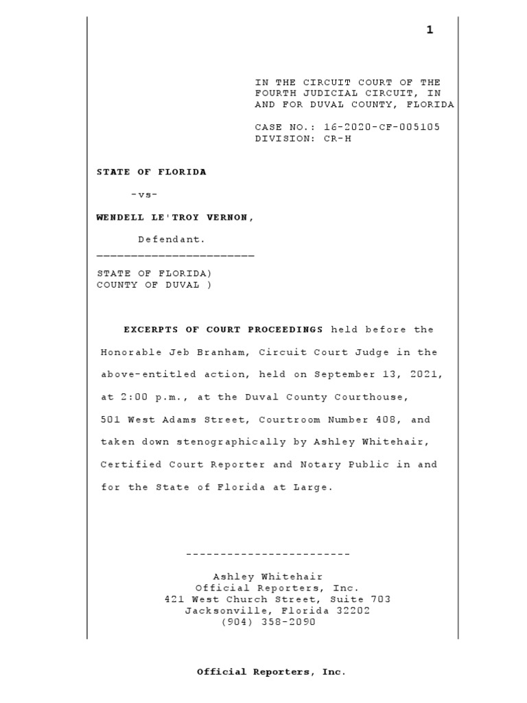 Transcript of Evidentiary Hearing in Vernon Case | Download Free PDF ...