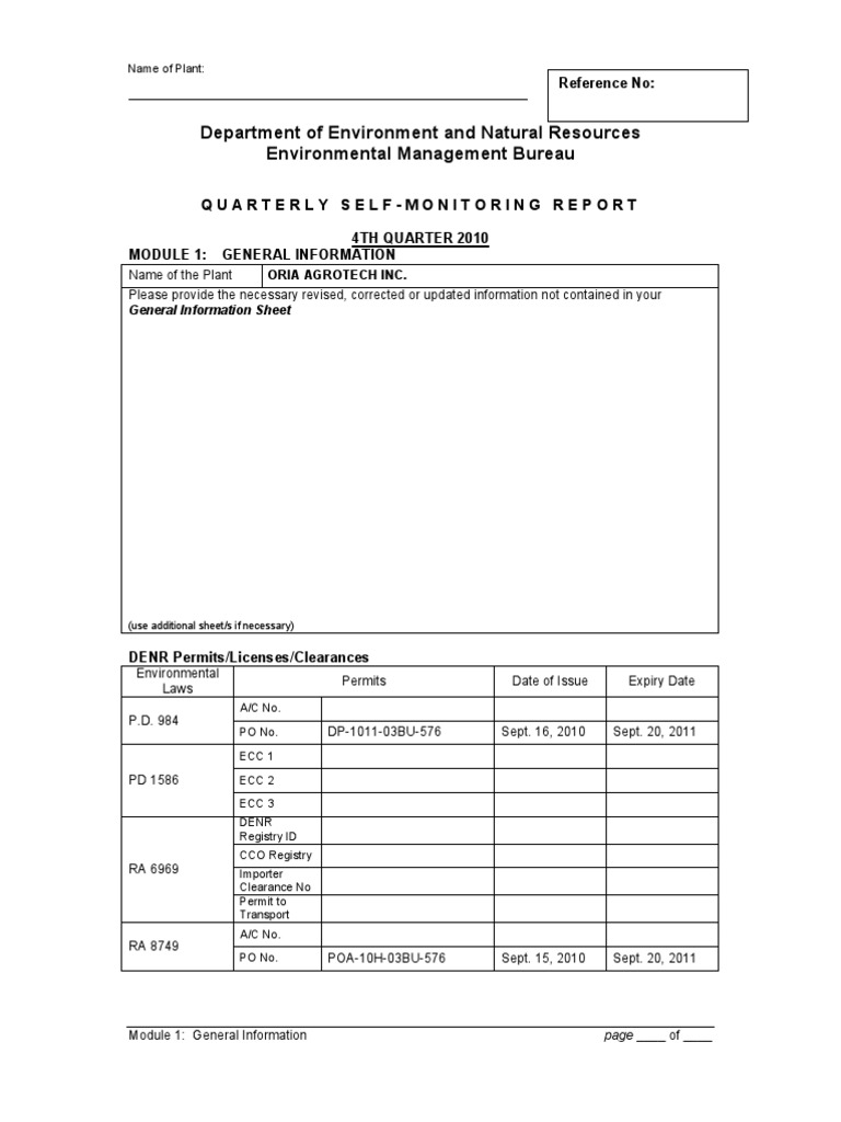 DENR Qtrly Report FormFilled up 4thQtr10 Waste Management