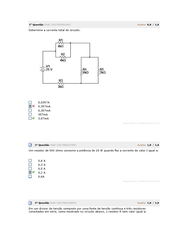 Questões de Circuitos Elétricos | PDF | Circuitos em série e em ...