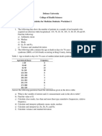 Defence University College of Health Sciences Biostatistics For Medicine Students: Worksheet 1