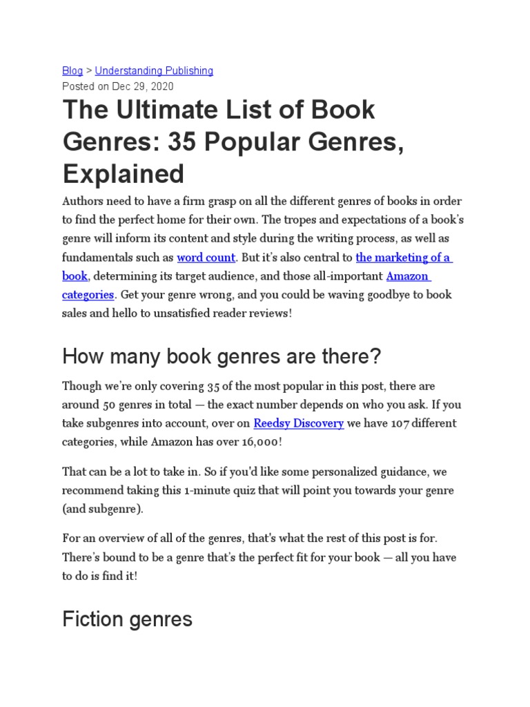 The Ultimate List of Book Genres 35 Popular Genres, Explained PDF