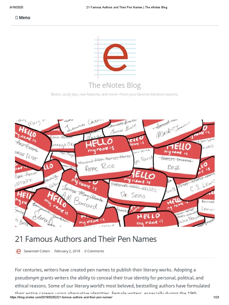 21 Famous Authors and Their Pseudonyms | PDF | Lewis Carroll | J. K ...