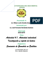 Geometría No Euclídea Geometría No Euclídea Actividad 4.1. Actividad Individual. Investigación y Reporte de Lectura