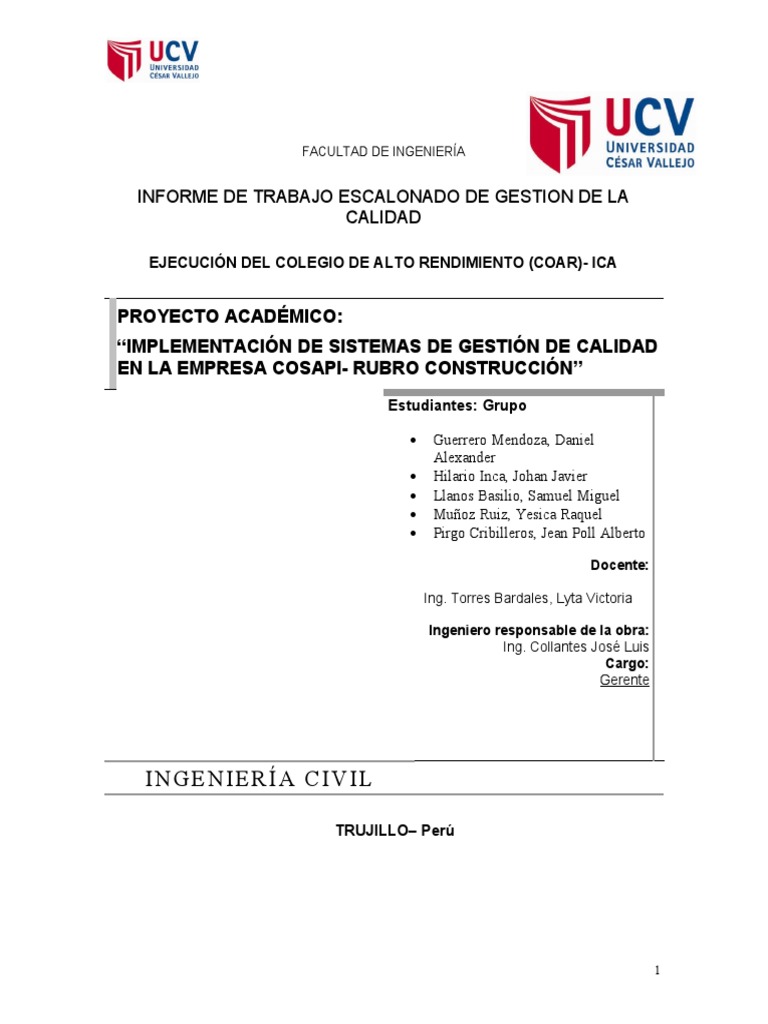Gestion de La Calidad (Empresa Cosapi) | PDF | Calidad (comercial) |  Ingeniería