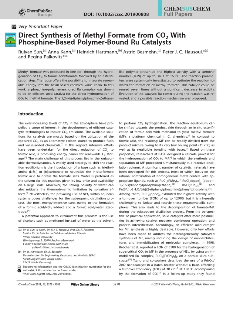 Direct Synthesis of Methyl Formate From CO2 1 ALUMN PDF Catalysis