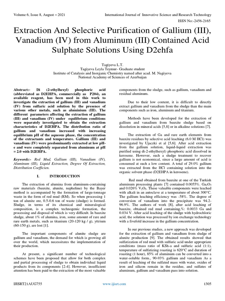 Gallium and Vanadium Extraction from Bauxite | PDF | Ph | Aluminium